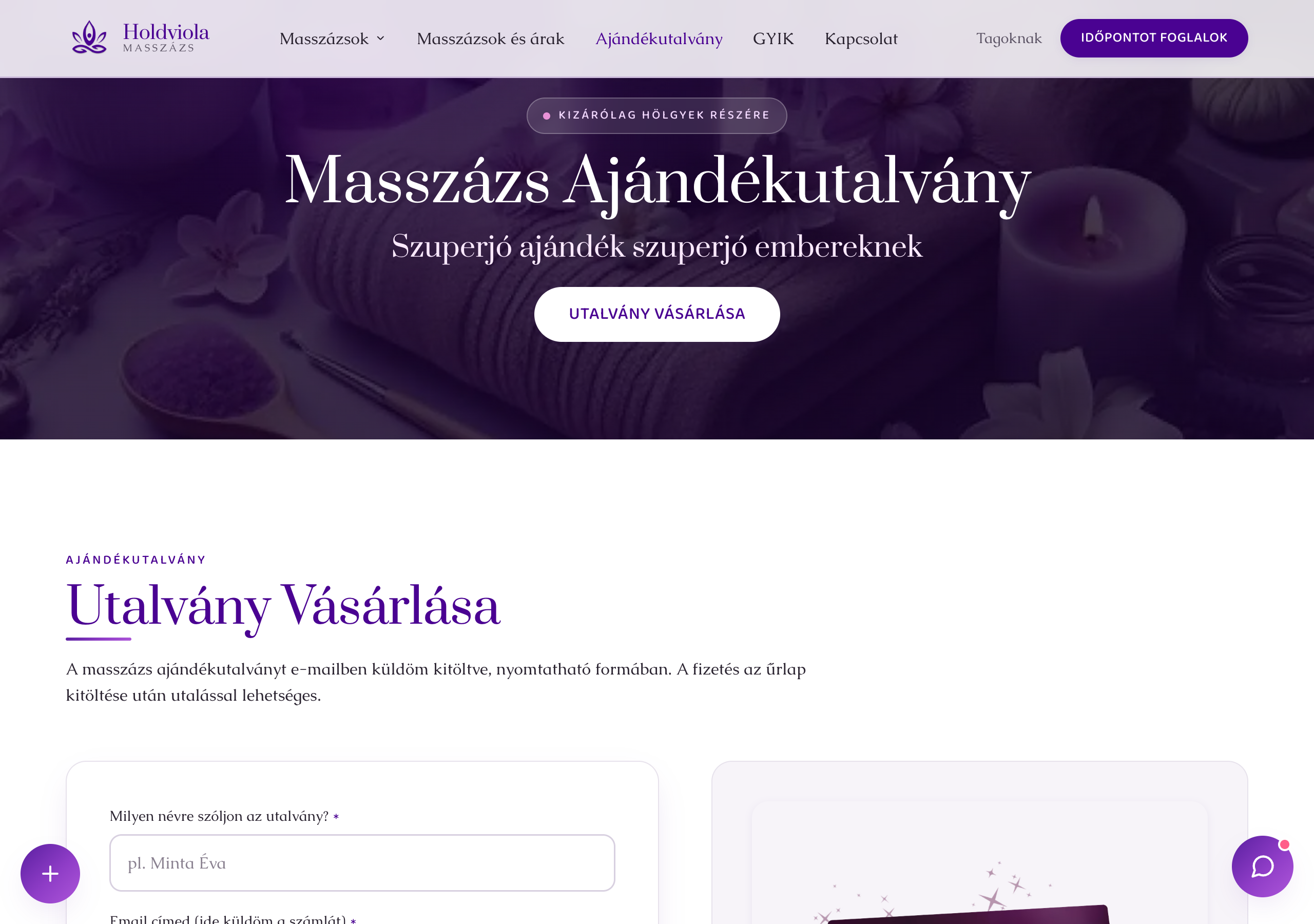 Ajándékutalvány oldal